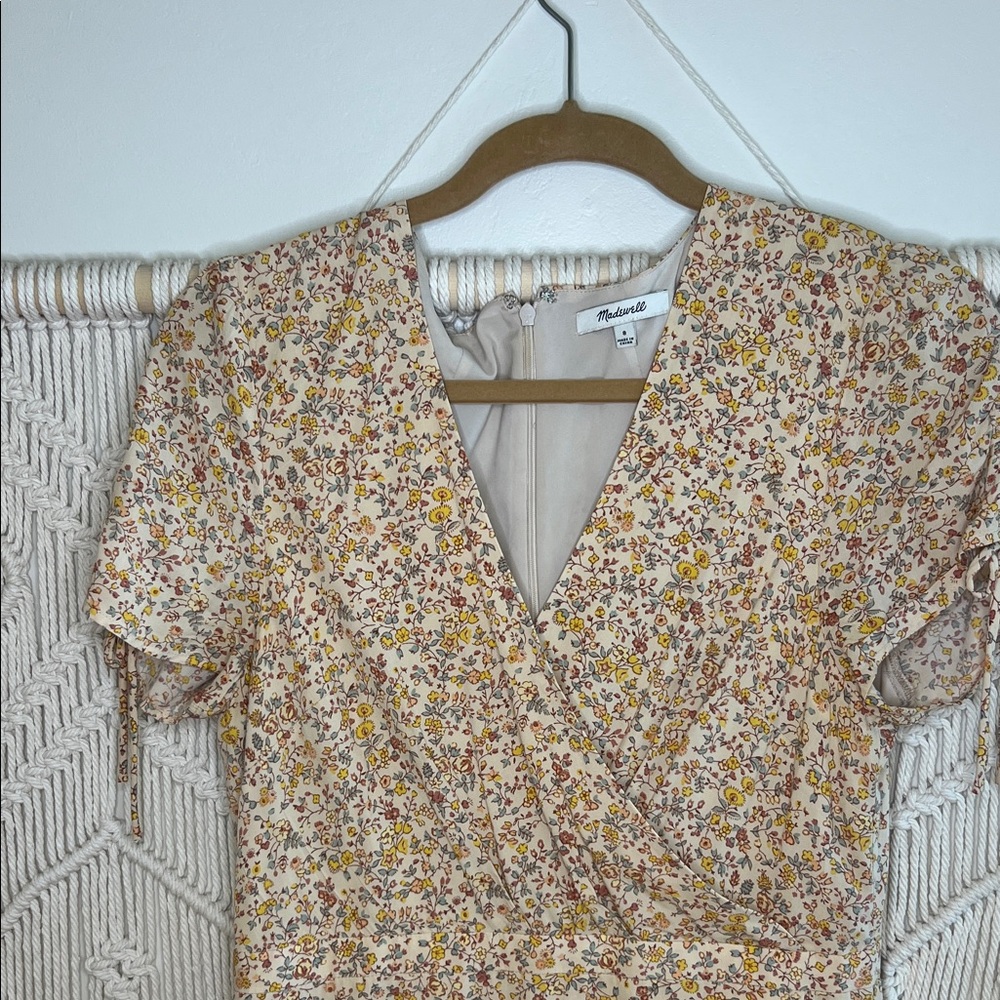 Madewell Cream and Mustard Floral Wrap Midi Dress - Picture 4 of 8